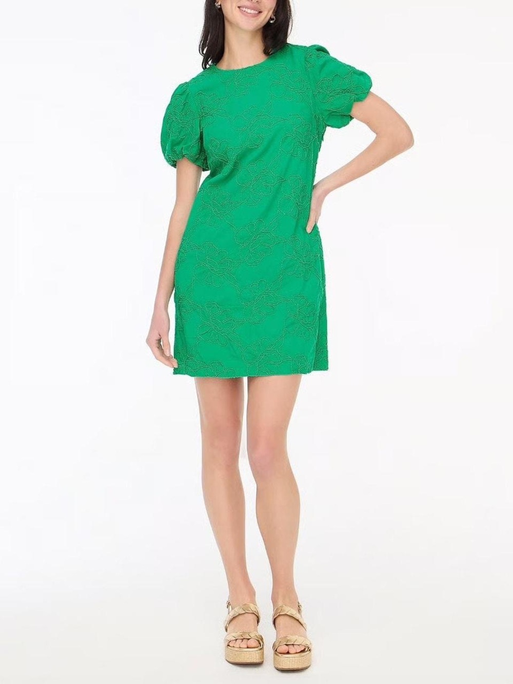 J. Crew Green Puff-Sleeve Shift Dress